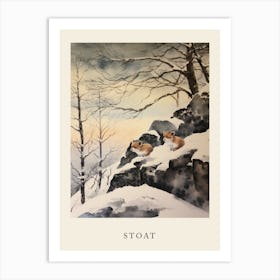 Winter Watercolour Stoat 1 Poster Art Print
