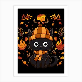 Autumn Cat In A Hat Art Print