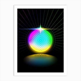 Neon Geometric Glyph in Candy Blue and Pink with Rainbow Sparkle on Black n.0405 Art Print