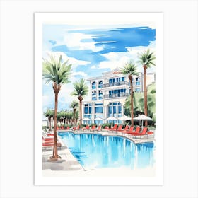 The Ritz Carlton Bacara, Santa Barbara   Santa Barbara, California   Resort Storybook Illustration 4 Art Print