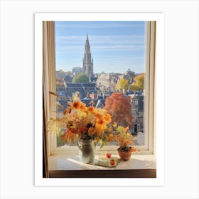 Window View Of Brussels Belgium In Autumn Fall, Watercolour 3 Art Print