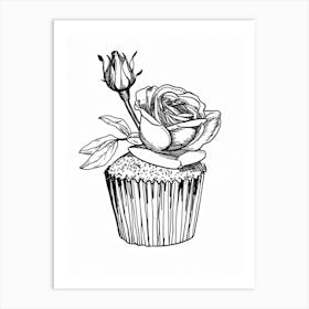 Rose Cupcake Line Drawing 2 Art Print