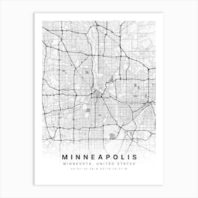 Minneapolis Minnesota USA White Map Affiche