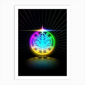 Neon Geometric Glyph in Candy Blue and Pink with Rainbow Sparkle on Black n.0366 Art Print