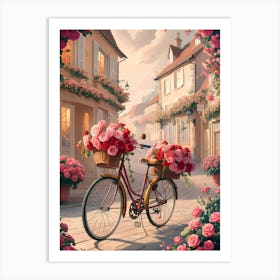 Roses On A Bicycle Art Print