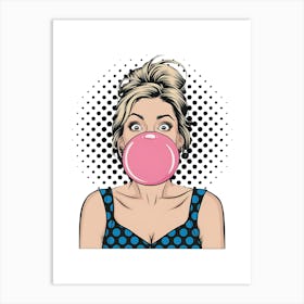 Pop Girl Blowing Bubble Gum Art Print