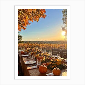 An Autumnal Thanksgiving Dinner Setting Where The Wooden Table Basks Under Golden Afternoon Sun A (2) Art Print