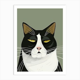 Black And White Cat With Yellow Eyes Art Print