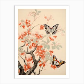 Butterflies In The Branches Japanese Style Painting 3 Art Print