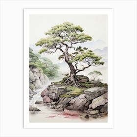 Koya San In Wakayama, Japanese Brush Painting, Ukiyo E, Minimal 4 Art Print