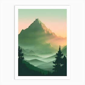 Misty Mountains Vertical Composition In Green Tone 137 Art Print