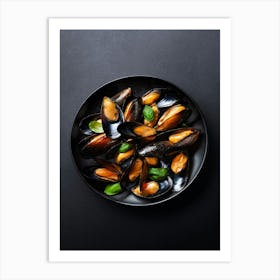 Seafood. Mussels — Food kitchen poster/blackboard, photo art Art Print