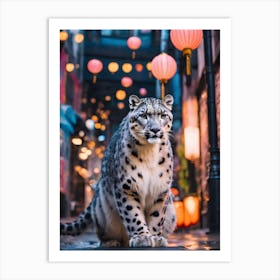 Snow Leopard at a lantern festival 1 Art Print