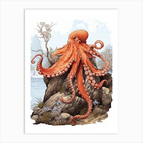 Giant Pacific Octopus Flat Illustration 5 Art Print