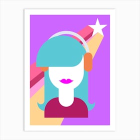 Girl With Headphones Art Print