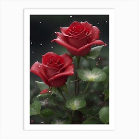 Red Roses At Rainy With Water Droplets Vertical Composition 38 Art Print