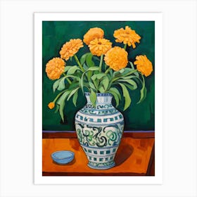 Flowers In A Vase Still Life Painting Marigold 3 Art Print