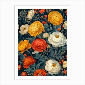 Floral Wallpaper Inspired By William Morris Art Print