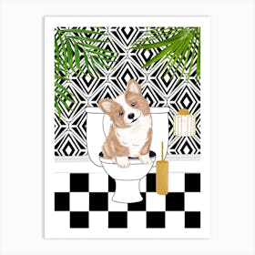 Dog on Toilet Funny Animal Bathroom Art Print
