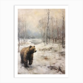 Vintage Winter Animal Painting Brown Bear 2 Art Print