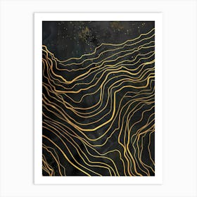 Abstract Gold Lines On Black Background Art Print