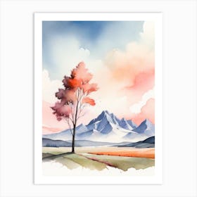 Tranquil Mountains In Minimalist Watercolor Vertical Composition 43 Art Print