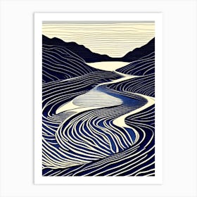 Water Ripples Over Sand Landscapes Waterscape Linocut 1 Art Print