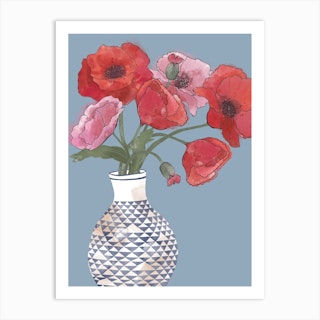 Poppy Flowers, Poppies In Vase Art Print
