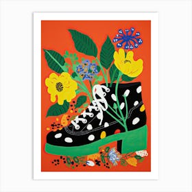 Sneaker Garden: Where Flowers and Footwear Flourish Art Print