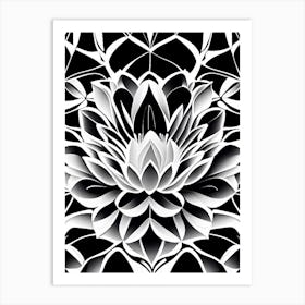 Lotus Flower Repeat Pattern Black And White Geometric 1 Art Print