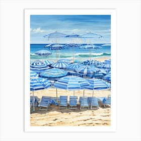 Blue Umbrellas On The Beach Art Print