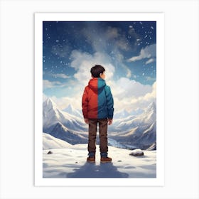 Boy Looking At The Mountains Art Print