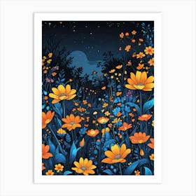 Floral Night Garden Scene (6) Art Print