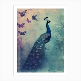 Peacock Turquoise Butterfly Cyanotype Inspired  2 Art Print
