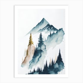 Mountain And Forest In Minimalist Watercolor Vertical Composition 286 Art Print