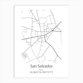 San Salvador El Seco,Mexico Minimalist Map Art Print