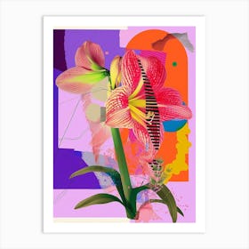 Amaryllis 6 Neon Flower Collage Art Print