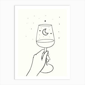 Wine Glass With Moon And Stars hand drawing illustration Art Print