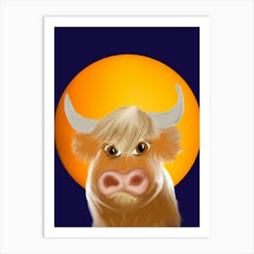 Deloures The Highland Cow at Sunset - colourful wall art for every room in the house Art Print