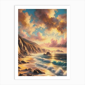 A Rocky Beach Cove At Sunset Art Print