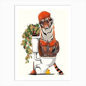 Tiger Sitting On The Toilet Art Print