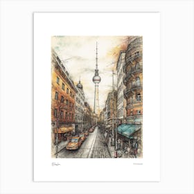 Berlin Germany Pencil Sketch 2 Watercolour Travel Poster Art Print