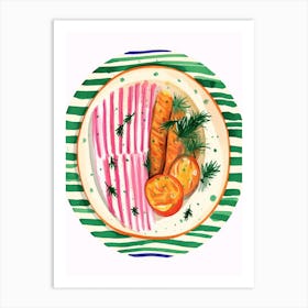 A Plate Of Cucumbers, Top View Food Illustration 4 Art Print