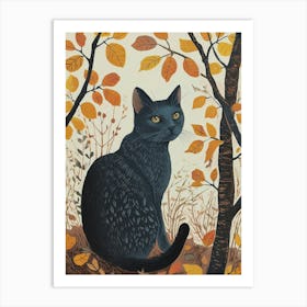 Russian Blue Cat Relief Illustration 4 Art Print