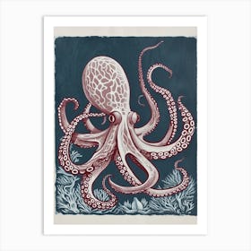 Detailed Octopus On The Ocean Floor Linocut Inspired 1 Art Print