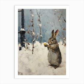 Vintage Winter Animal Painting Rabbit 2 Art Print