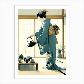 Geisha Serve Tea - Drawing Art Print