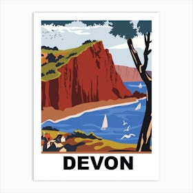 Devon, Sailing Boats Near The Coast Art Print