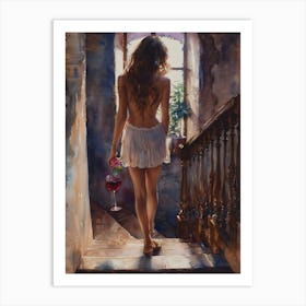 Girl With A Glass Of Wine 11 Art Print