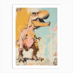 Graffiti Mustard Pastel Dinosaur Paint Splash Portrait 2 Art Print